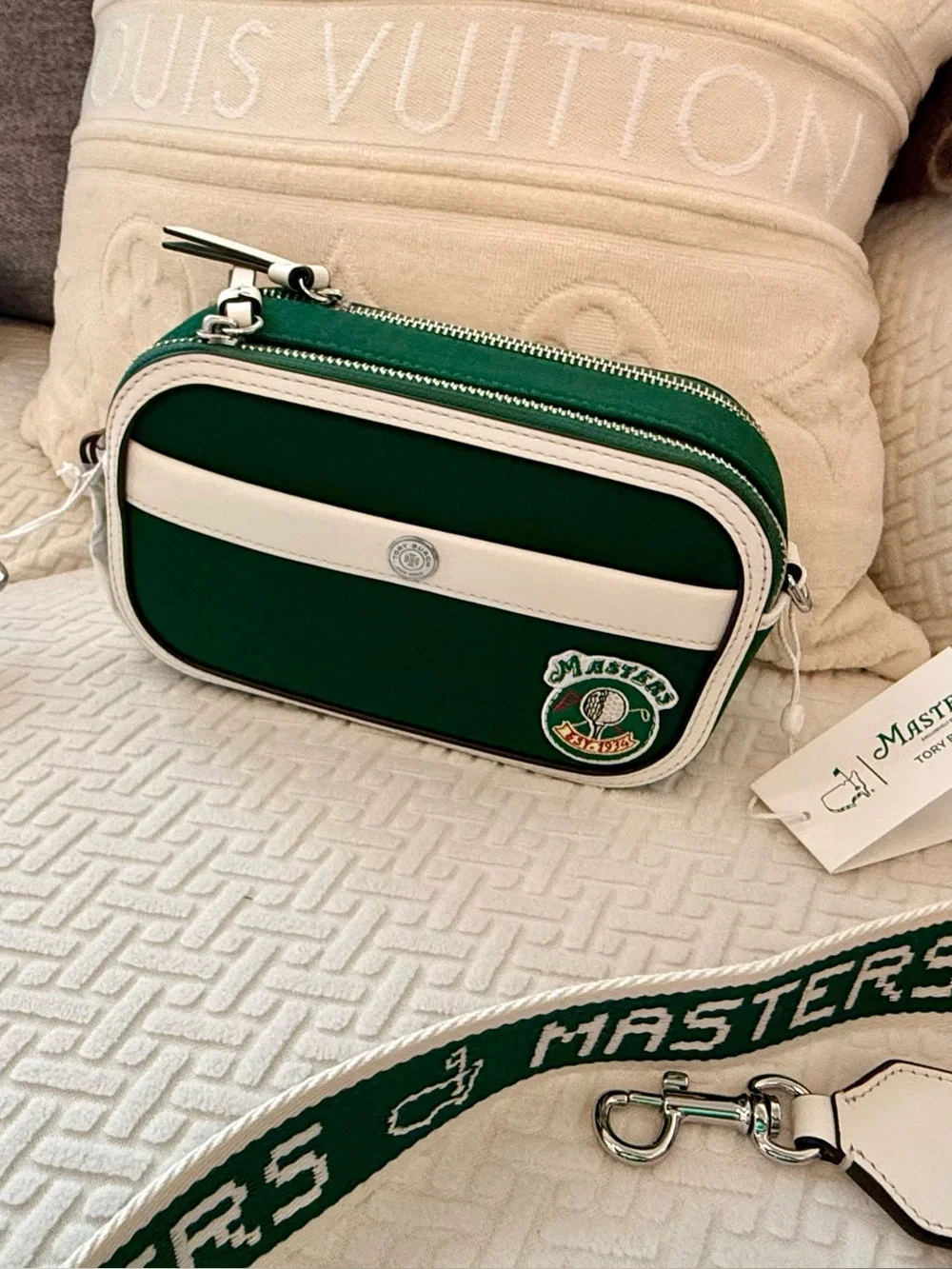 Masters Green and White Crossbody Bag by Tory Burch, and the Masters.